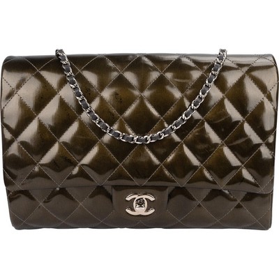 Chanel Quilted Patent Leather Palladium Single Flap Shoulder Bag Coco CC Tasche