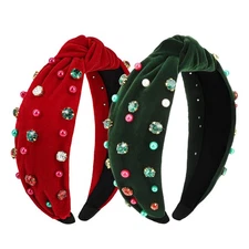 Jaciya Christmas Headbands Velvet Knotted Headband for Women Girls Red Green 