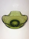 Vintage Anchor Hocking Green Pinched MCM Avocado Dip Bowl 9.5” X 4” 1970’s