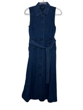 Banana Republic Sleeveless Shirtdress Womens Size 0 Blue Chambray Midi Lyocell
