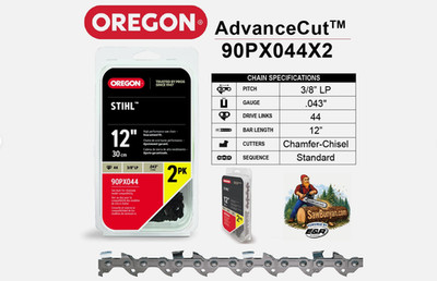 2-Pack 12'' Chains for STIHL MSE 170 C-BQ, MSE 180, MSE 180 C, Oregon 90PX044X2