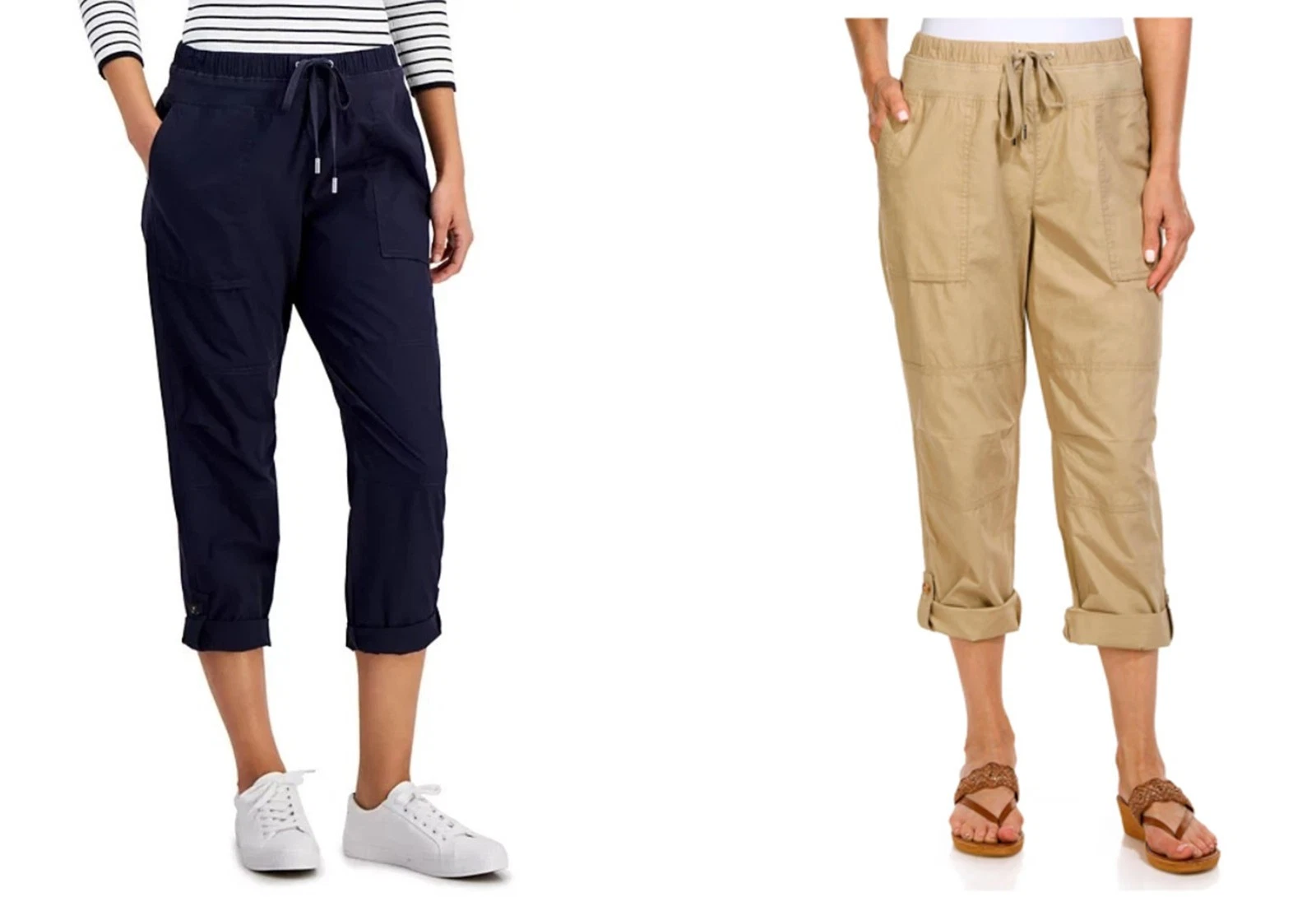 Nautica Women's Roll Tab Utility Drawstring Capri Pants