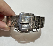 Vintage Excalibur Hallmark Silver Engraved Buckle Bangle Bracelet Chain England