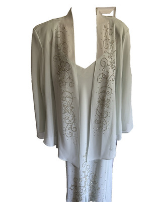 NEW RM Richard s Mint Green Gown+Jacket Set Bead Embellished Fit n Flare Plus 18