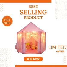 Durable Princess Playhouse Tent - Indoor/Outdoor Fun with LED Lights & Easy Care