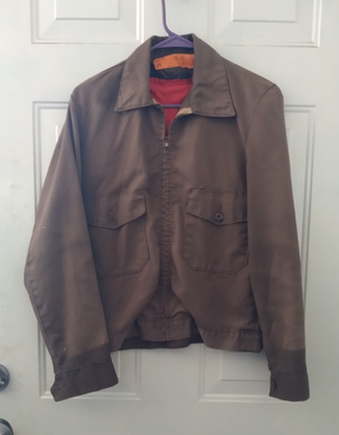 #ad Men#x27;s Sz. 36 Reg. Vintage Brown Work Uniform Jacket w Zip in Lining Preowned $50.00