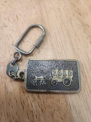 Vintage Gardena Club West Advertising Metal Key Chain - ''Golden West''