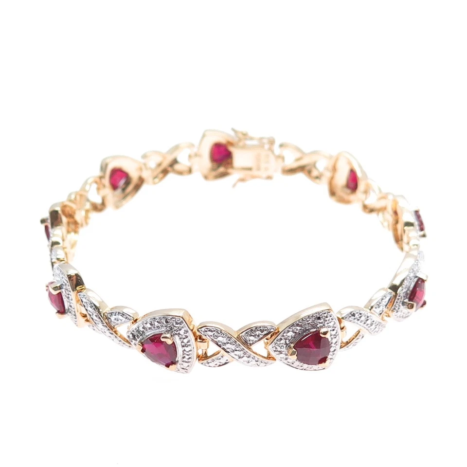 ROSS SIMONS 925 Sterling Gold Plated Lab-Created Ruby Infinity Link Bracelet 8" - Image 3 of 4