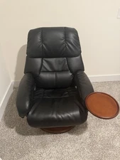  Black Faux Leather Swivel Recliner Chair with Wooden Tray for Living Room