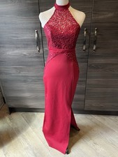 Quiz Red Stretchy Halter Neck Sequin Long Size 10 Prom/bridesmaid Dress