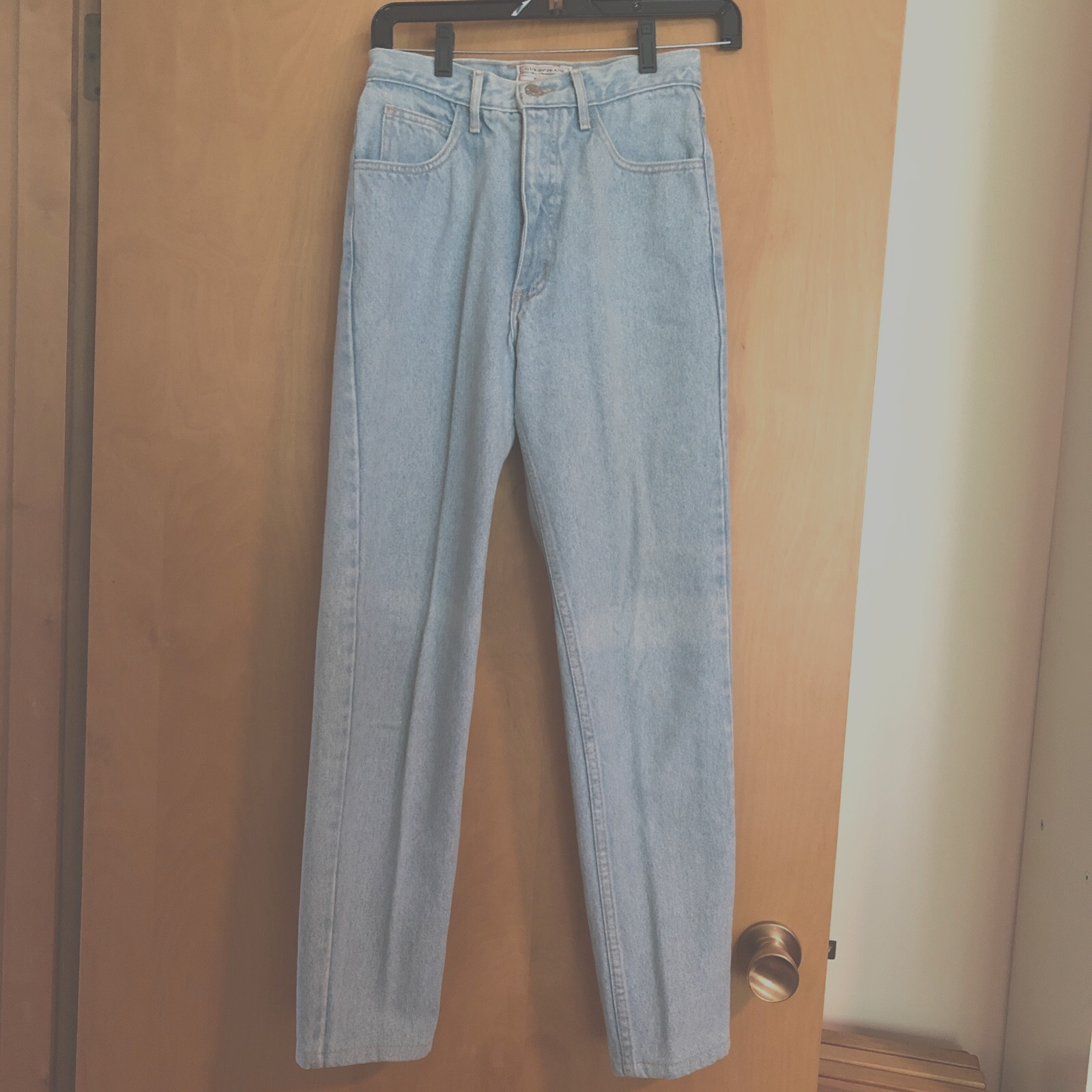 GUESS Mom Jeans 28 (27 x29.5) Red Triangle USA Lite Denim Vtg 90s G. Marciano-image