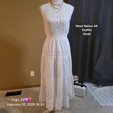 Naoo Nation AK Outfits White Lace Maxi Dress Sleeveless V-Neck Small