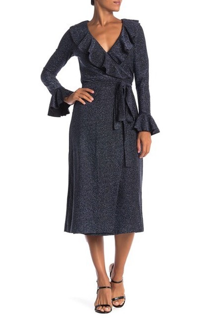 one more time lurex wrap dress