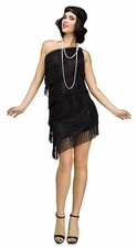 Womens Flapper Costume Black 1920s Roaring 20s Fringe Fancy Dress Adult S/M NEW
