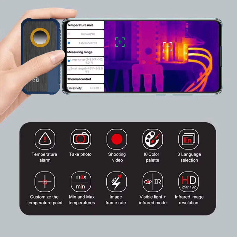 Thermal Camera 256×192P Thermal Imaging Android USB C Mobile -20°C