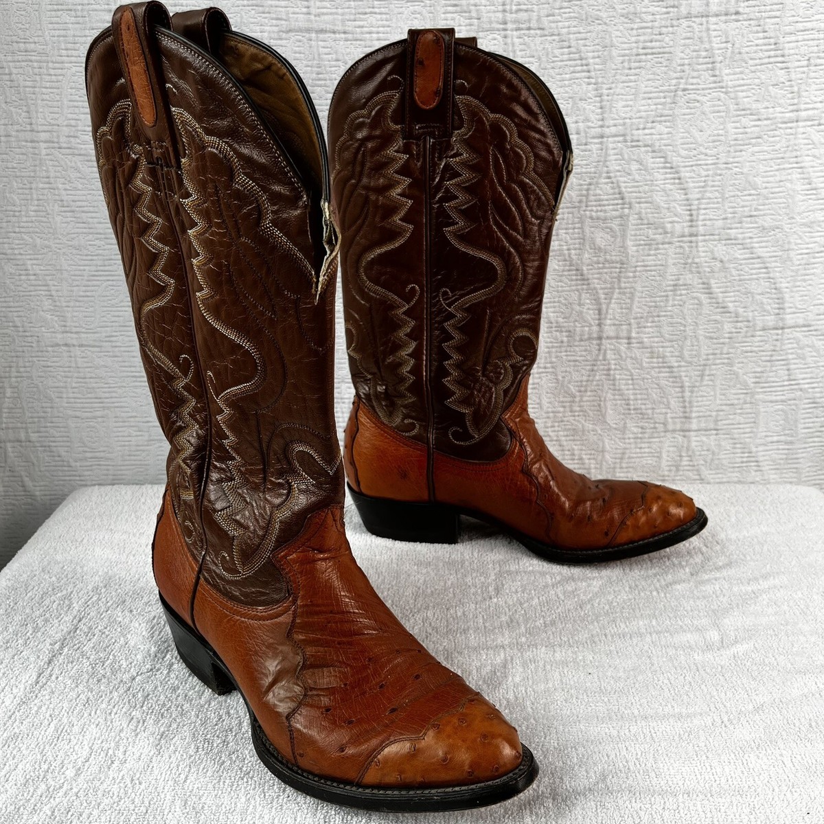 Montana Vintage Ostrich Leather Western Cowboy Boots Mens 8D 