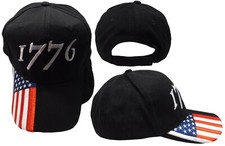 1776 USA Flag On Bill Black Premium Cotton Adjustable Embroidered Cap Hat