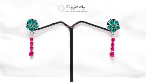 Silver jewelry set for women Emerald And Ruby Gem Necklace and Earrings Gift Set - Picture 9 of 12