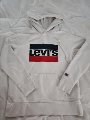 Levis Hoodie Womens XS White Spell Out Logo Pull Over Hooded Jacket
