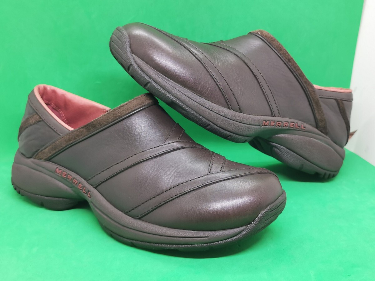 Merrell Moc Clogs Womens Size Brown Leather Mules Primo Patch Slip On  Shoes