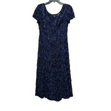 Alex Evenings Floral Navy Blue Dress 8 Petite