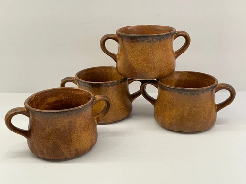 Set of 4 - McCoy Pottery Canyon Mesa Drip Matte Soup Bowl Cup Mug Double Handled