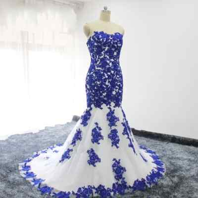 murci blue dress Berylove Women Royal Blue Off The Shoulder Prom Dress With Slit Mermaid  Corset Satin Lace Up Back Maxi Formal Dress main image 1