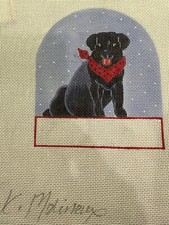 Hand Painted Needlepoint Canvas 18 CT BLACK LABRADOR DOG XMAS STAND-UP