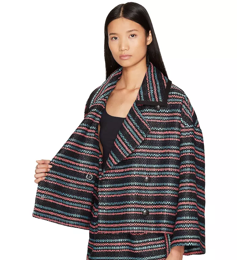 Sonia Rykiel Multicolor Stripe Tweed Jersey Piping Jacket Women's Size M  L23103