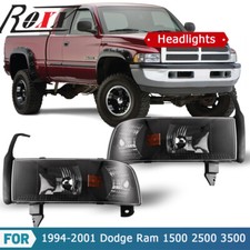 94-01 Black Clear Headlights For Dodge Ram 1500 2500 3500 Replacement Headlamps