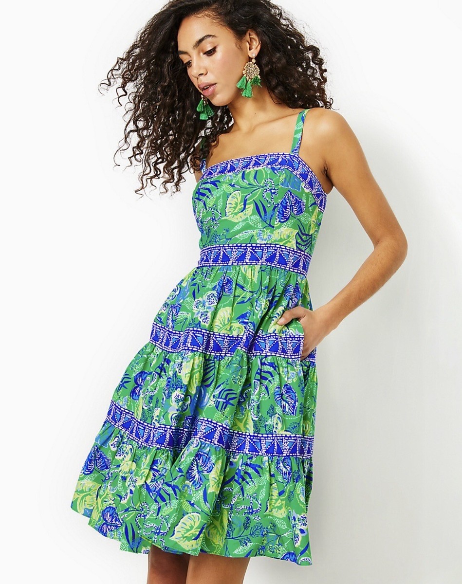 NWT Lilly Pulitzer Casidee Cotton Dress Botanical Green In A