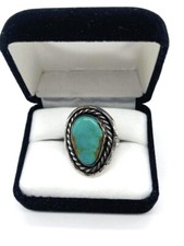 Vtg Native American Blue Green Turquoise .925 Sterling Silver Ring Sz 8.25