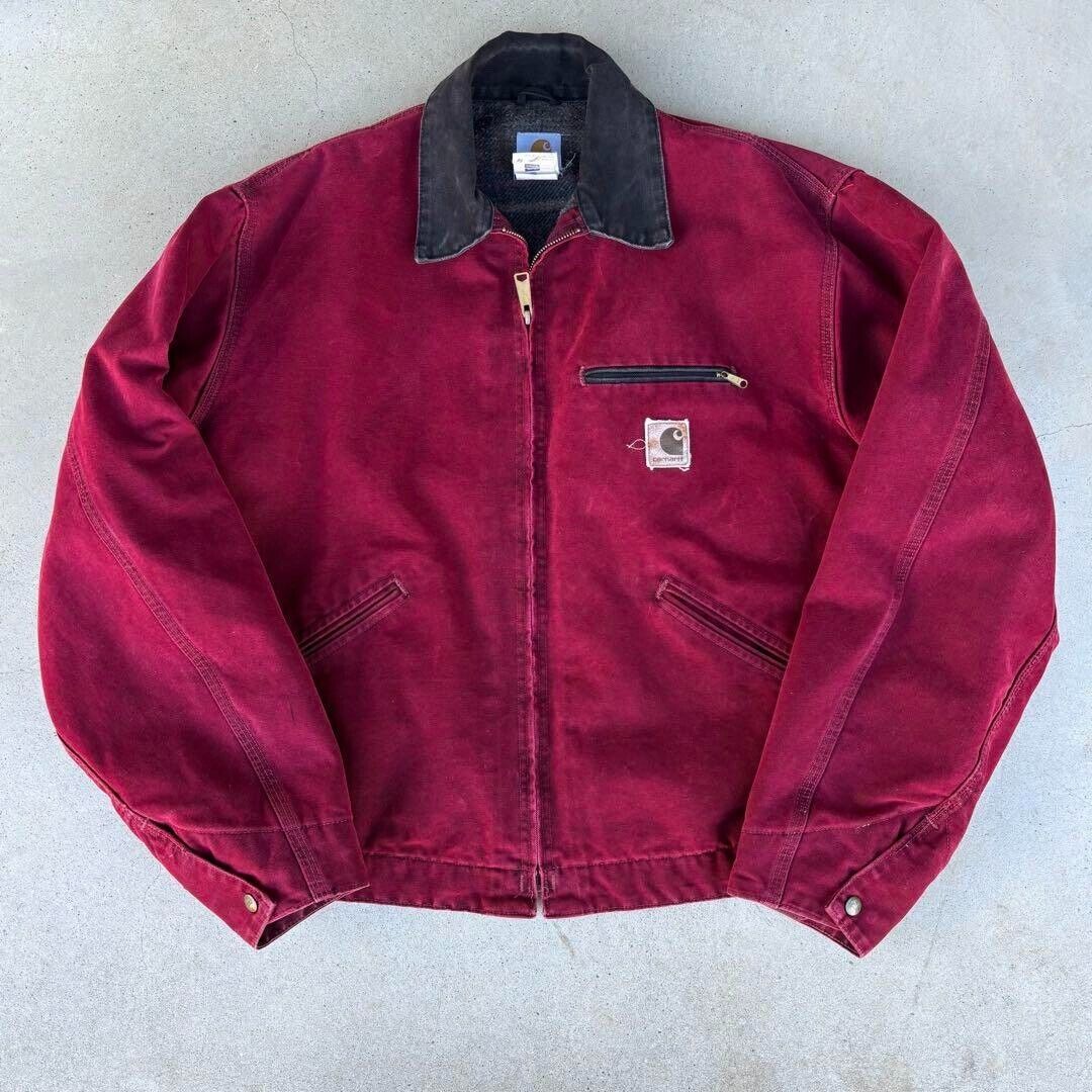 Carhartt Detroit Jacket CRI Crimson Red Color Vintage Size Carhartt Detroit Jacket CRI Crimson Red Color Vintage Size