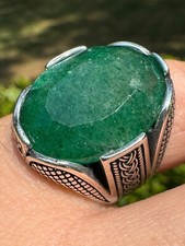 Natural Emerald Gem Stone Mens Real Solid 925 Sterling Silver Oval Ring Big 18ct