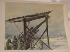 ANTIKER DRUCK NACH AQUARELL  Fritz Brauner 1942 20.Gefechts Haubitze  WW2 2.WK