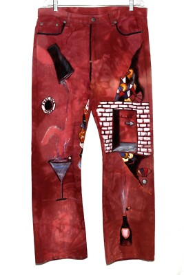 Rare Bartlett Baron Red Jeans Painted Brick Bar with Drinks Mens 38x32