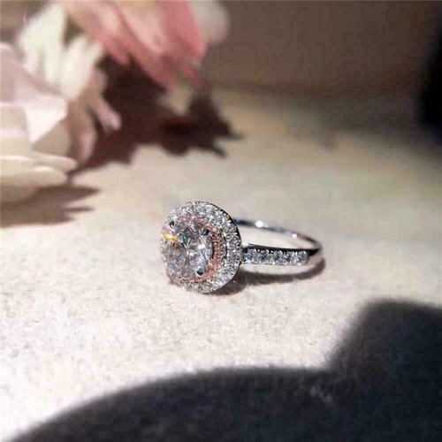 14k White Gold 2.70Ct Round Cut Diamond Halo Engagement Ring Simulated in Size 8 - Picture 5 of 6