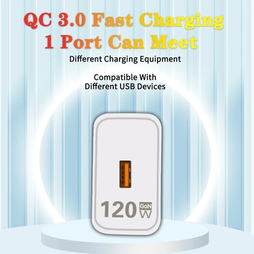 Chargeur Mural Pour Téléphone 120W GaN USB-A - + Câble USB/C Charge Rapide QC3.0 - 第 9/10 張圖片