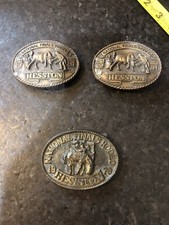 3 National Finals Rodeo Hesston Adult Cowboy Buckle, Vintage