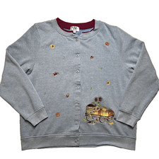 VTG Embroidered Pumpkins Fall Sweatshirt Womens XL Thanksgiving Grandma Cottage