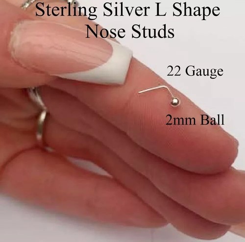2 Pieces Sterling Silver L ShapeNose Stud Ring Thin Helix Tragus Septum Piercing - Picture 2 of 3