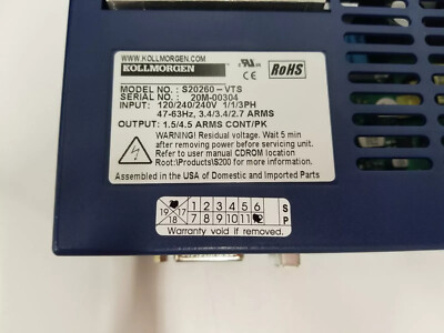 New Kollmorgen S20260-VTS S200 Series Servo Drive S20260VTS VIA DHL In Stock