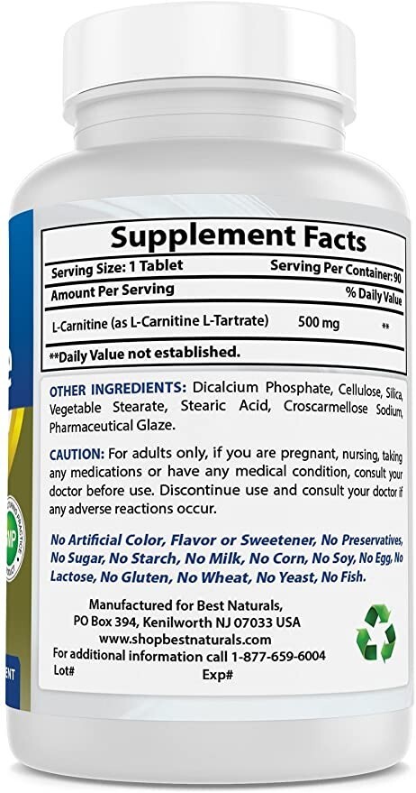 Best Naturals L-Carnitine Tartrate 500 mg 90 Tablets