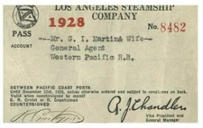 PASS  1928 Los Angeles Steamship Company  G.I. Martin & Wife