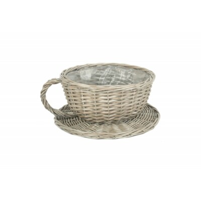 Antique Wash Willow Tea Cup and Saucer Basket Plant Pot Holder | eBay
