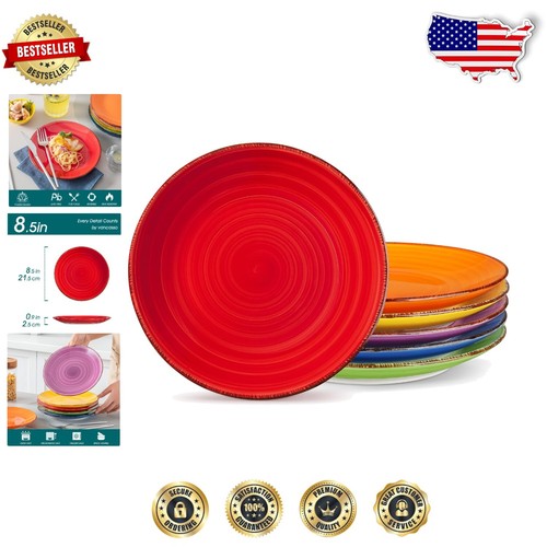 Colorful 8.5 Inch Ceramic Salad Plates Set of 6 - Dishwasher Safe ...
