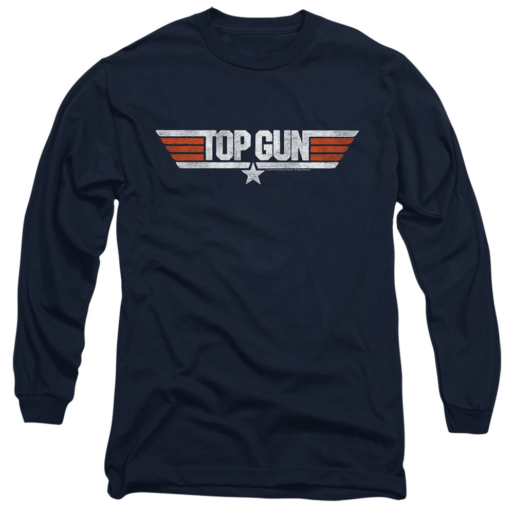 Top Gun Long Sleeve T-Shirt Distressed Logo Navy Tee | eBay