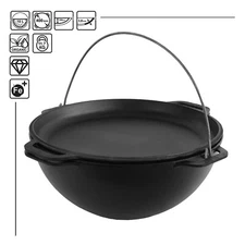15 L Cast Iron Cauldron Camping Kazan with Lid Frying Pan for Cooking