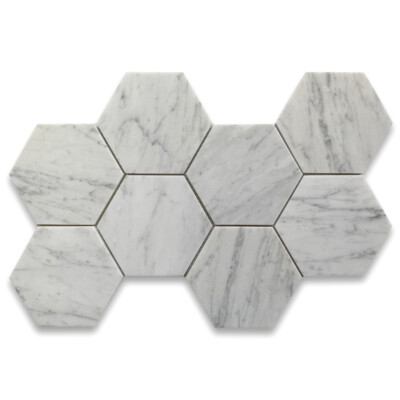 C35XH 5'' Hexagon Carrara Marble Honed Venato Carrera White Wall Floor Tile