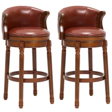 2 Set Cow top Leather Wood Bar Stools 29.5" H Swivel Counter Bar Chairs Brown